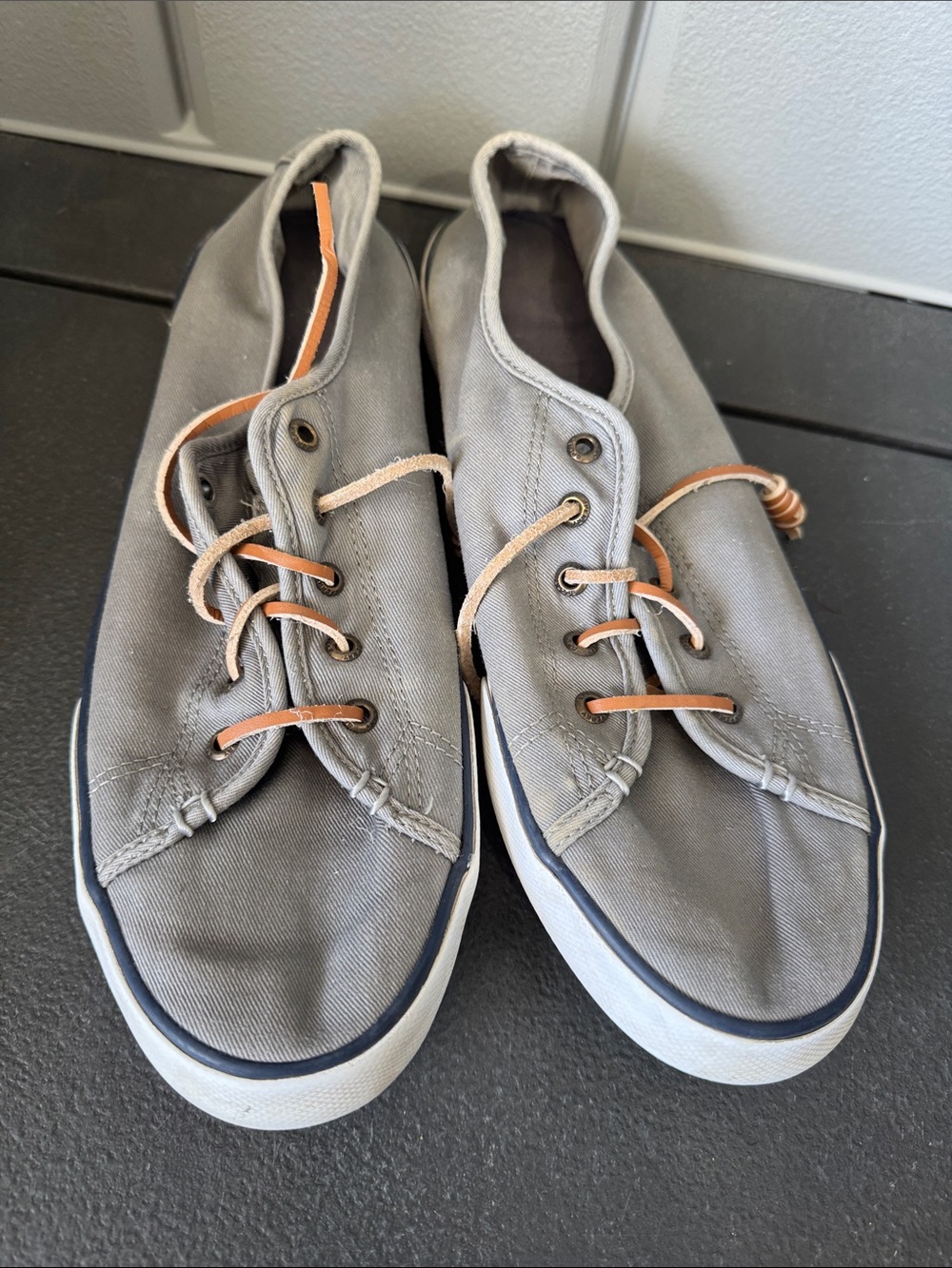 Sperry Gray Canvas Sneakers with Tan Leather Laces